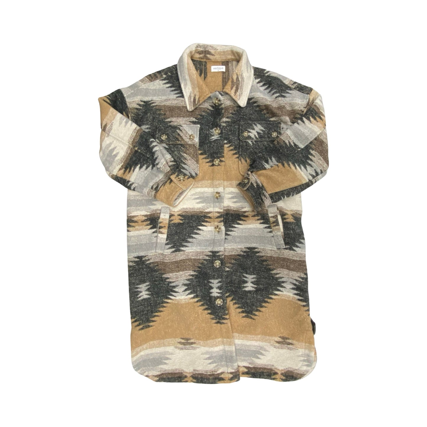 Jacket Shirt By Vestique In Brown & Grey, Size:M