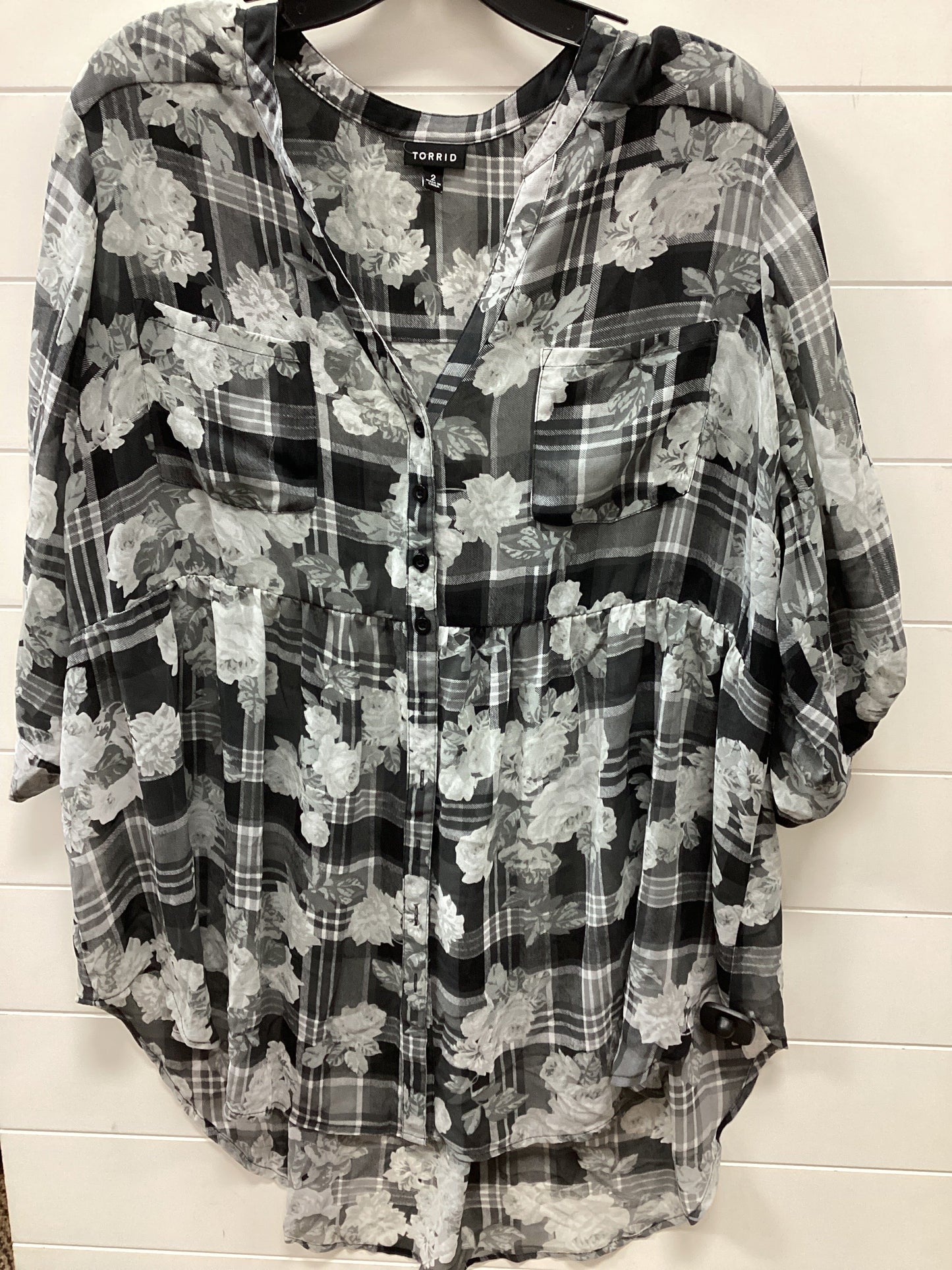 Blouse Ls By Torrid In Grey, Size:1X