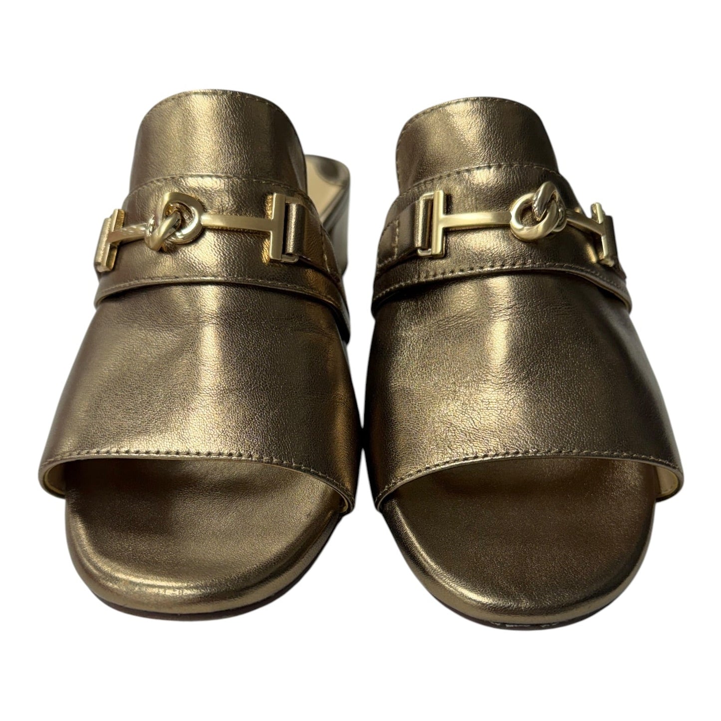 Sandals Heels Block By Alex Marie In Gold, Size:8.5