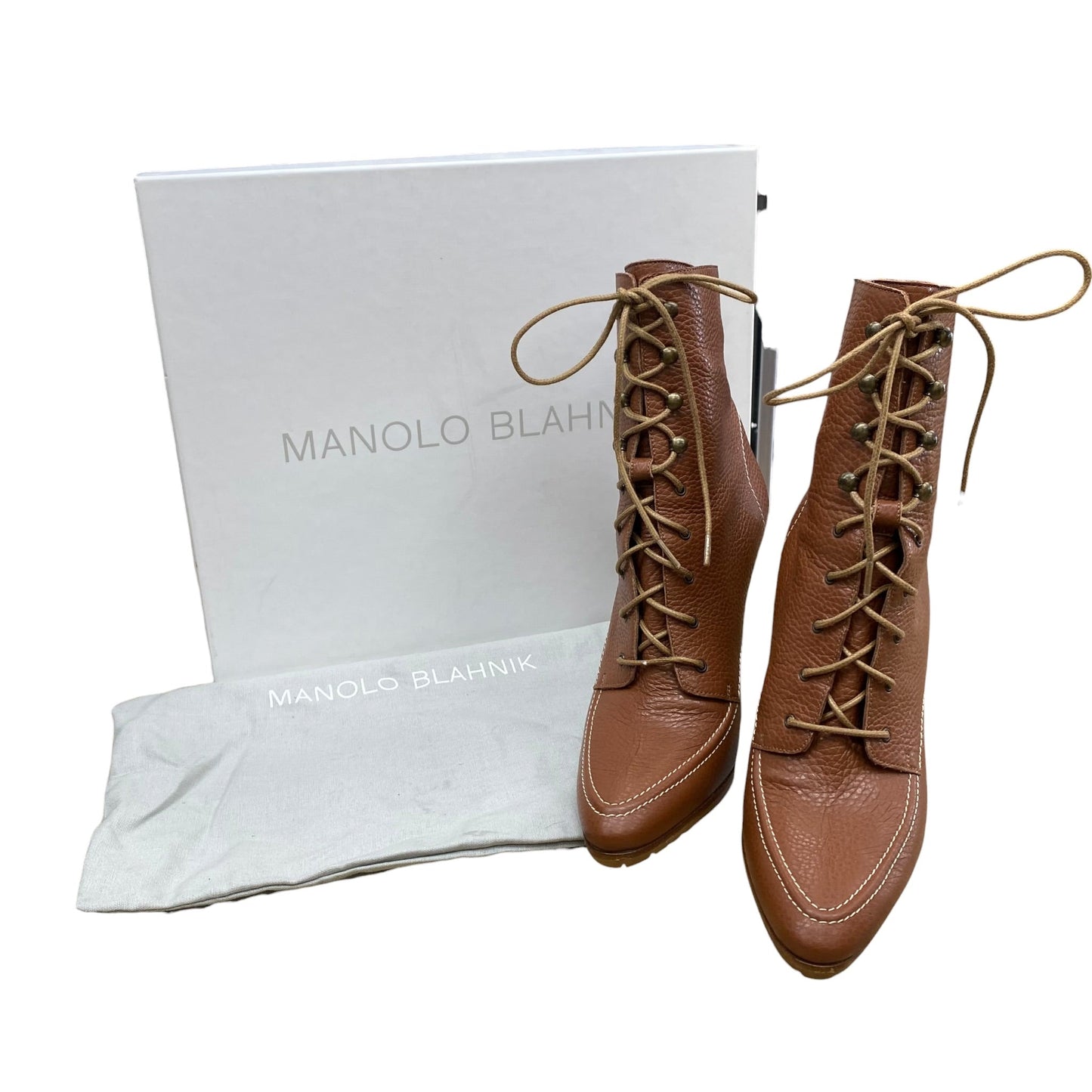 Boots Luxury Designer By Manolo Blahnik In Brown, Size:8 (EU38)