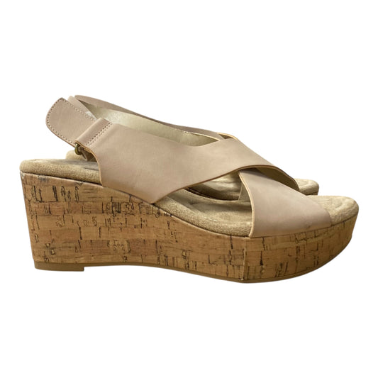 Sandals Heels Wedge By Laundry In Tan, Size:8.5