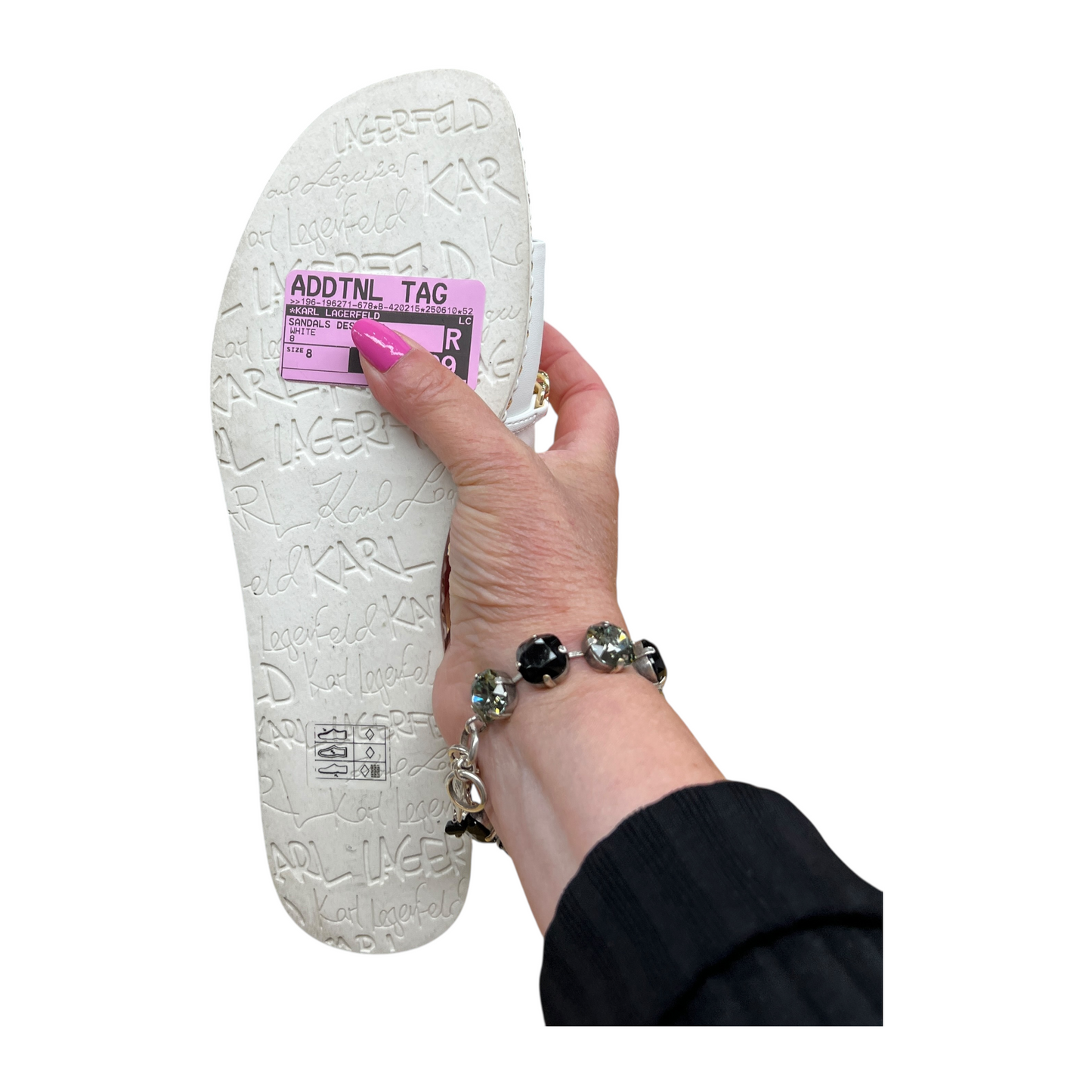 Sandals Designer By Karl Lagerfeld In White, Size:8