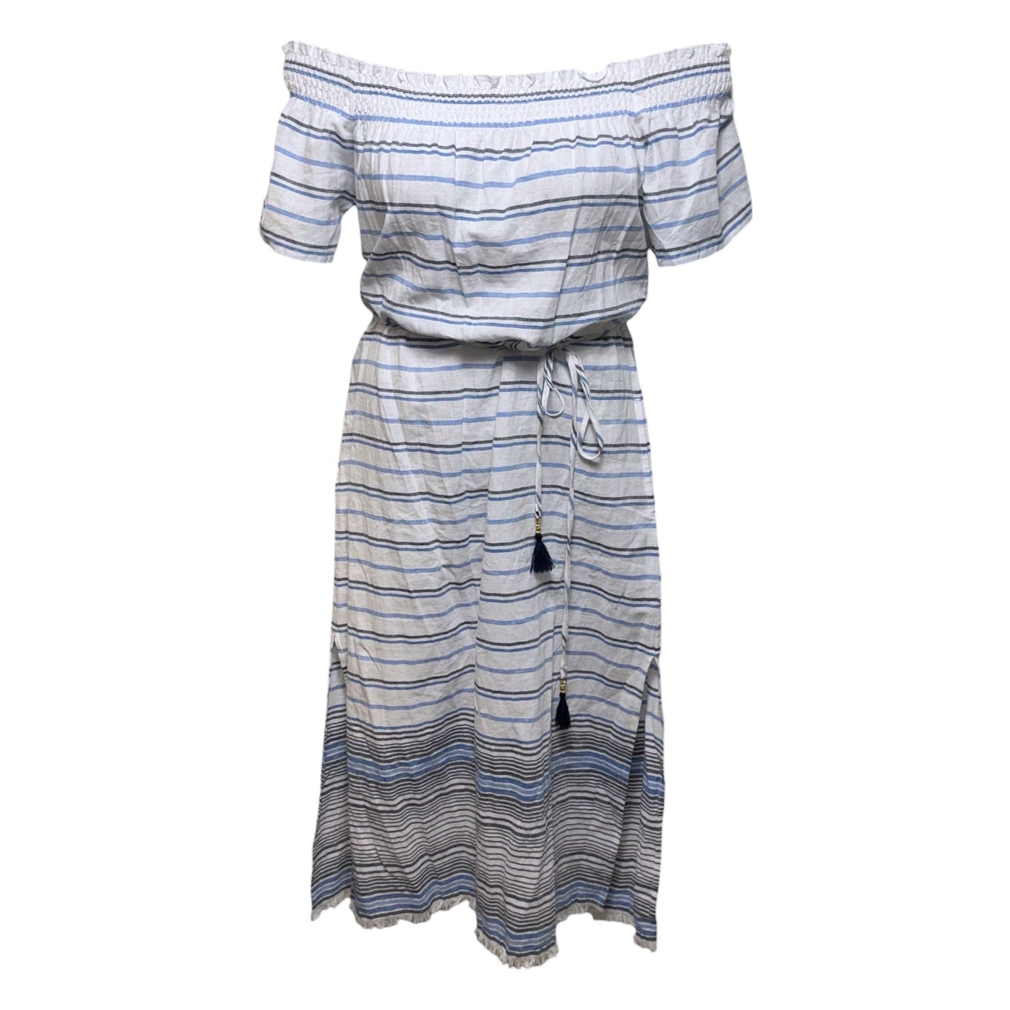 Linen-Cotton Midi Dress By Tommy Bahama In Striped Pattern, Size: M
