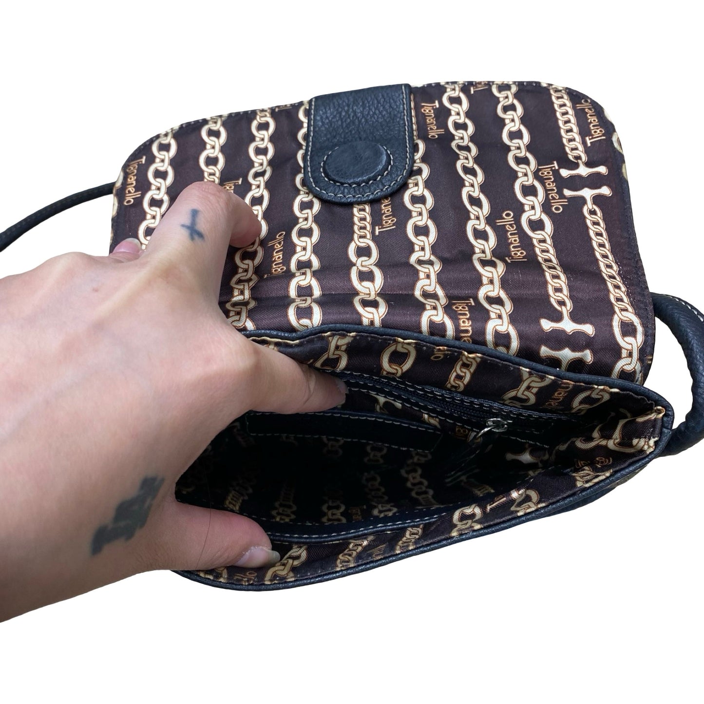 Handbag Leather By Tignanello  Purses In Black, Size:Small