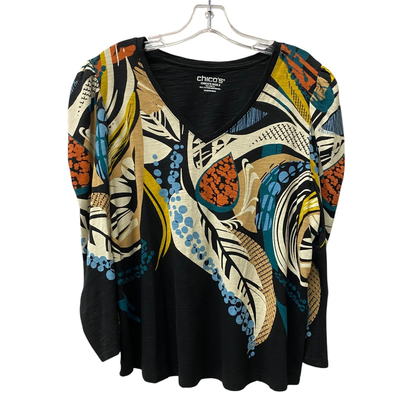 Top Ls By Chicos In Black & Cream, Size:Xl