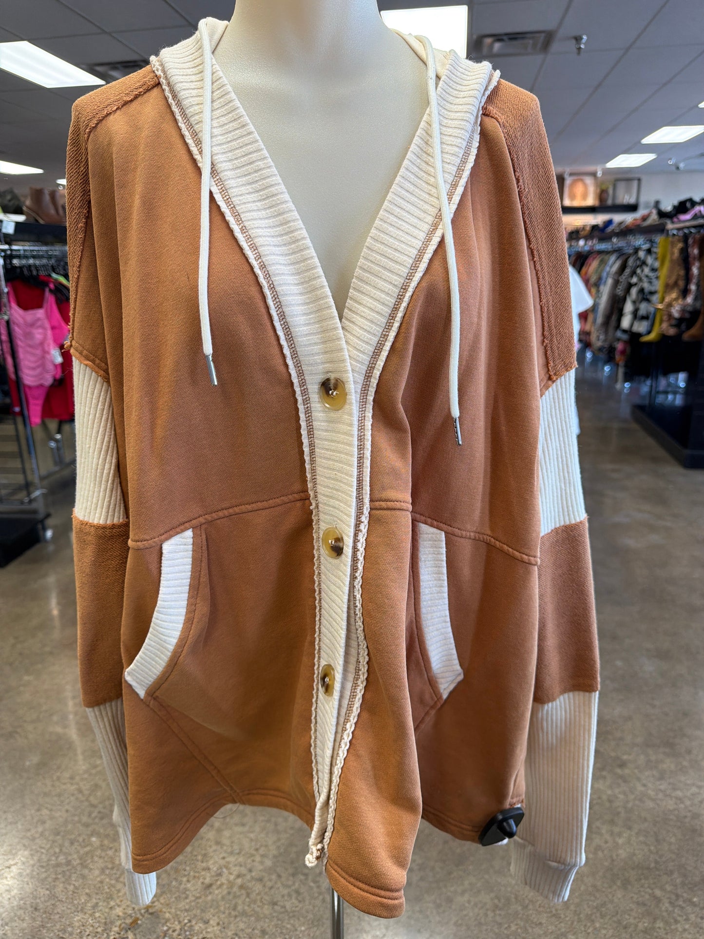 Jacket Shirt By Easel In Cream & Tan, Size:L