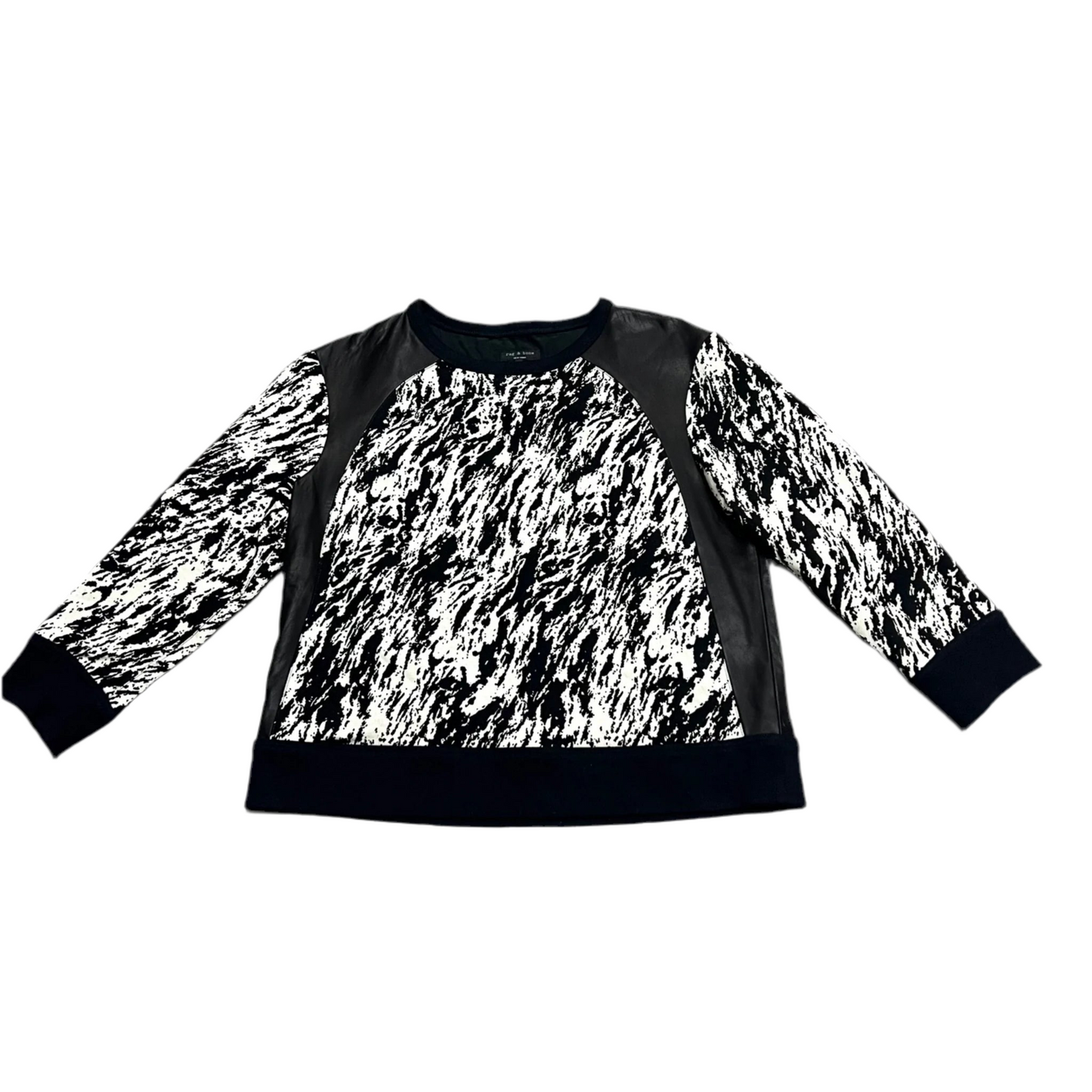 Sweatshirt Crewneck By Rag And Bone In Black & Cream, Size: L