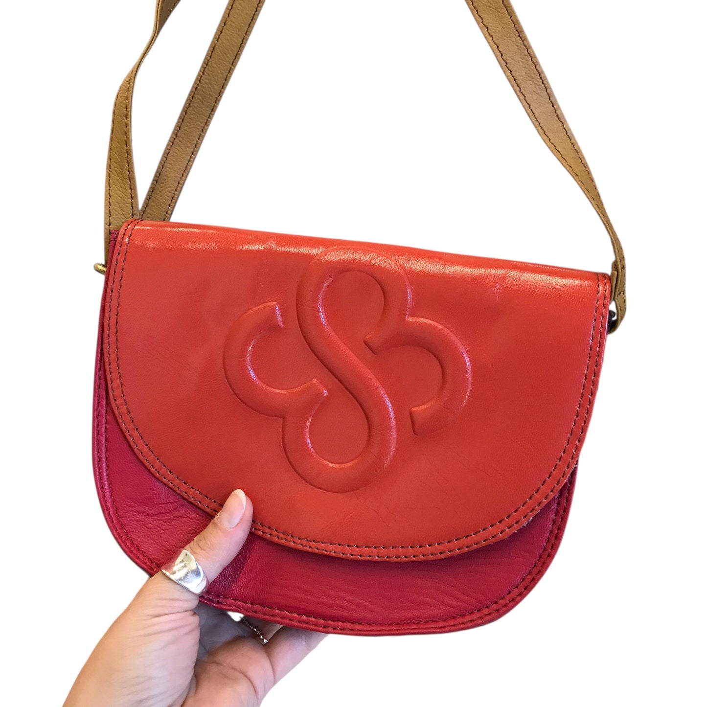 Handbag Leather By Soruka In Brown & Red, Size:Small