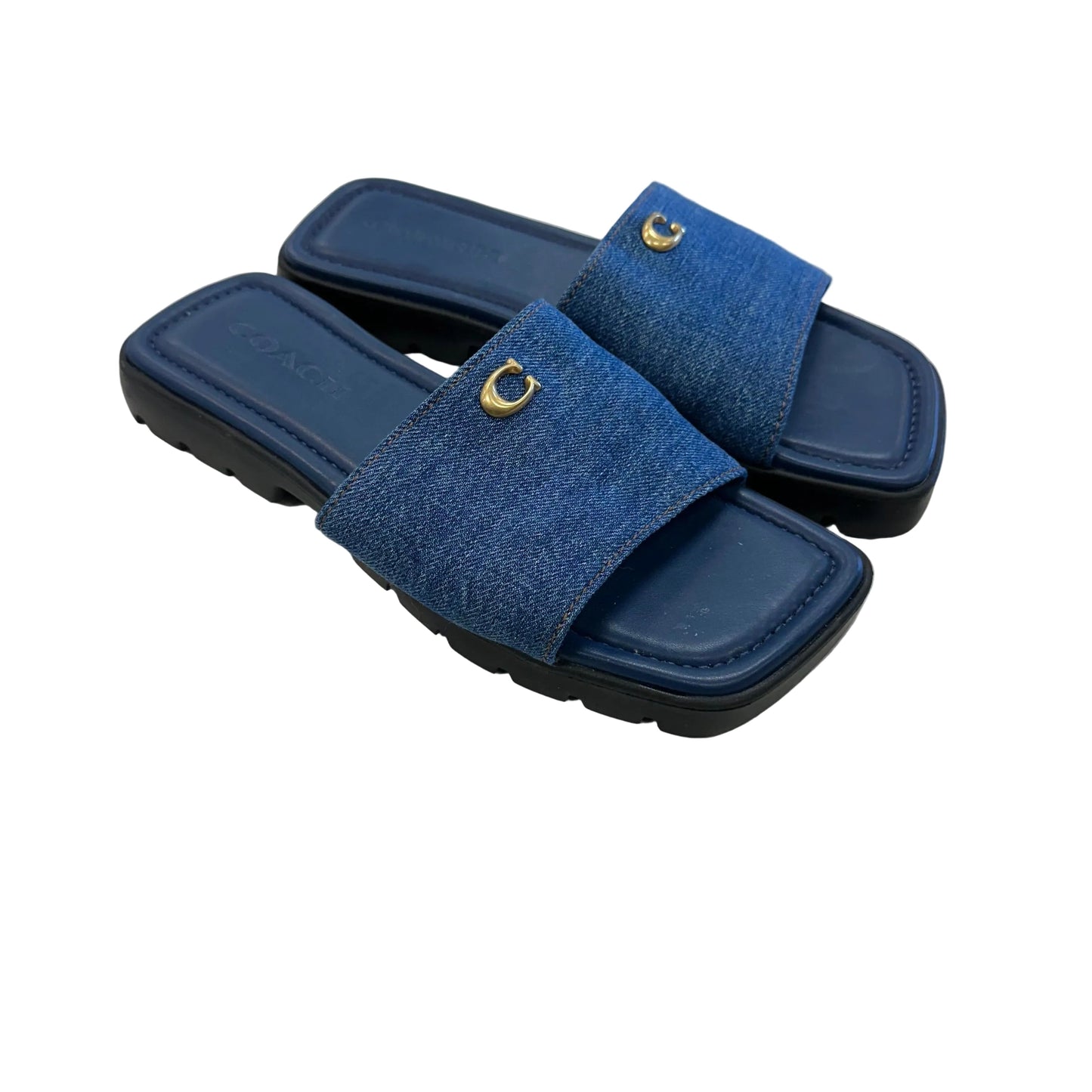 Sandals Designer By Coach In Blue Denim, Size:7
