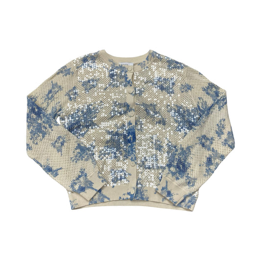 Sweater Cardigan By Cece In Blue & Cream, Size:M