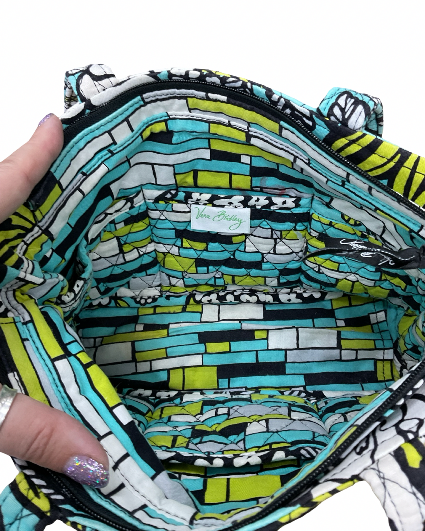 Handbag By Vera Bradley In Green & Yellow, Size:Medium