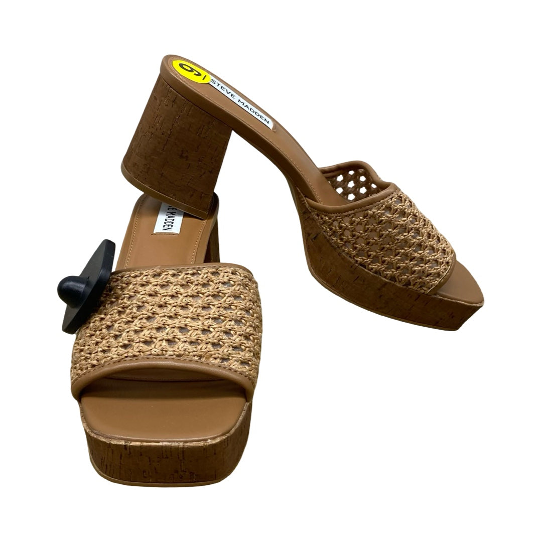 Sandals Heels Block By Steve Madden In Brown, Size:9