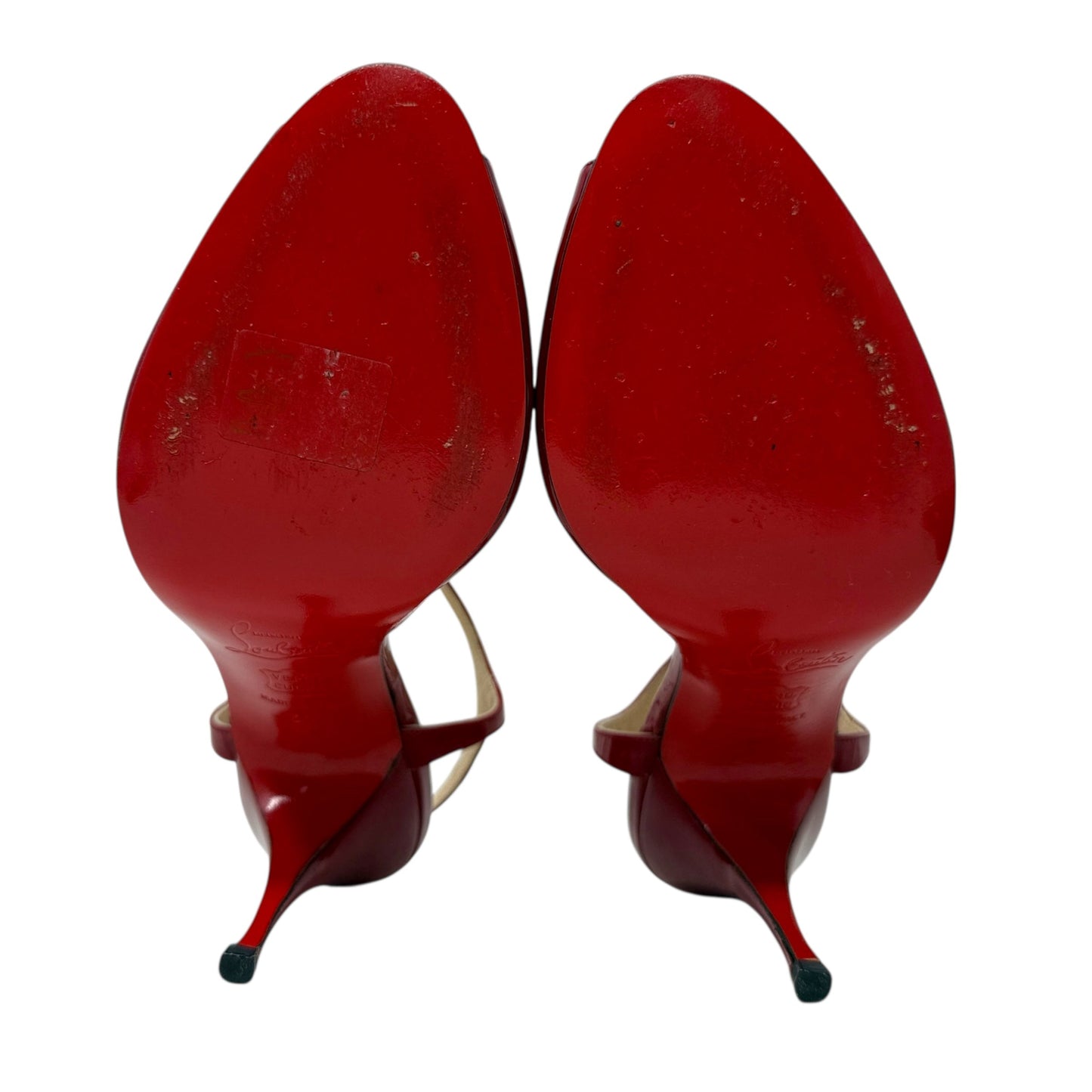 Ernesta T-Strap Patent Leather Pumps Luxury Designer By Christian Louboutin In Red, Size: 7