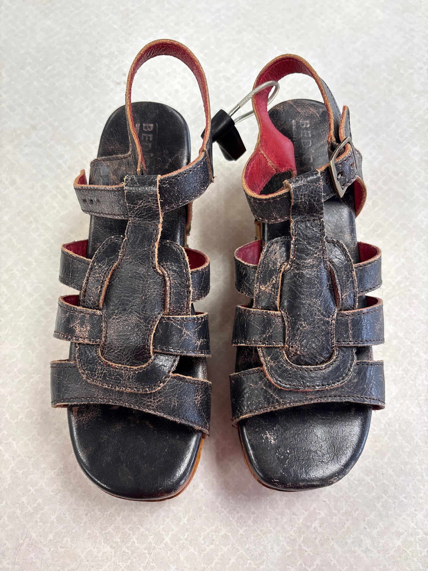 Sandals Heels Platform By Bed Stu In Black, Size:8.5