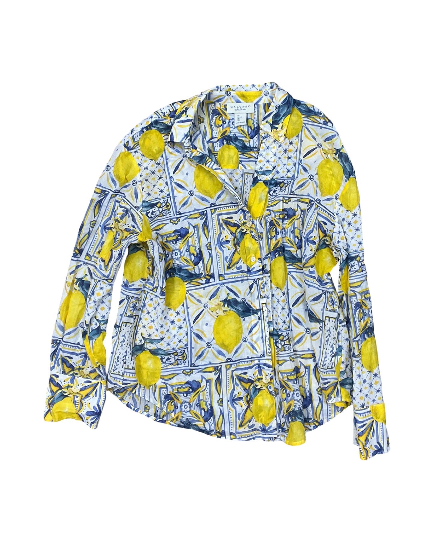 Blouse Ls By Calypso St Barth In Blue & Yellow, Size:L
