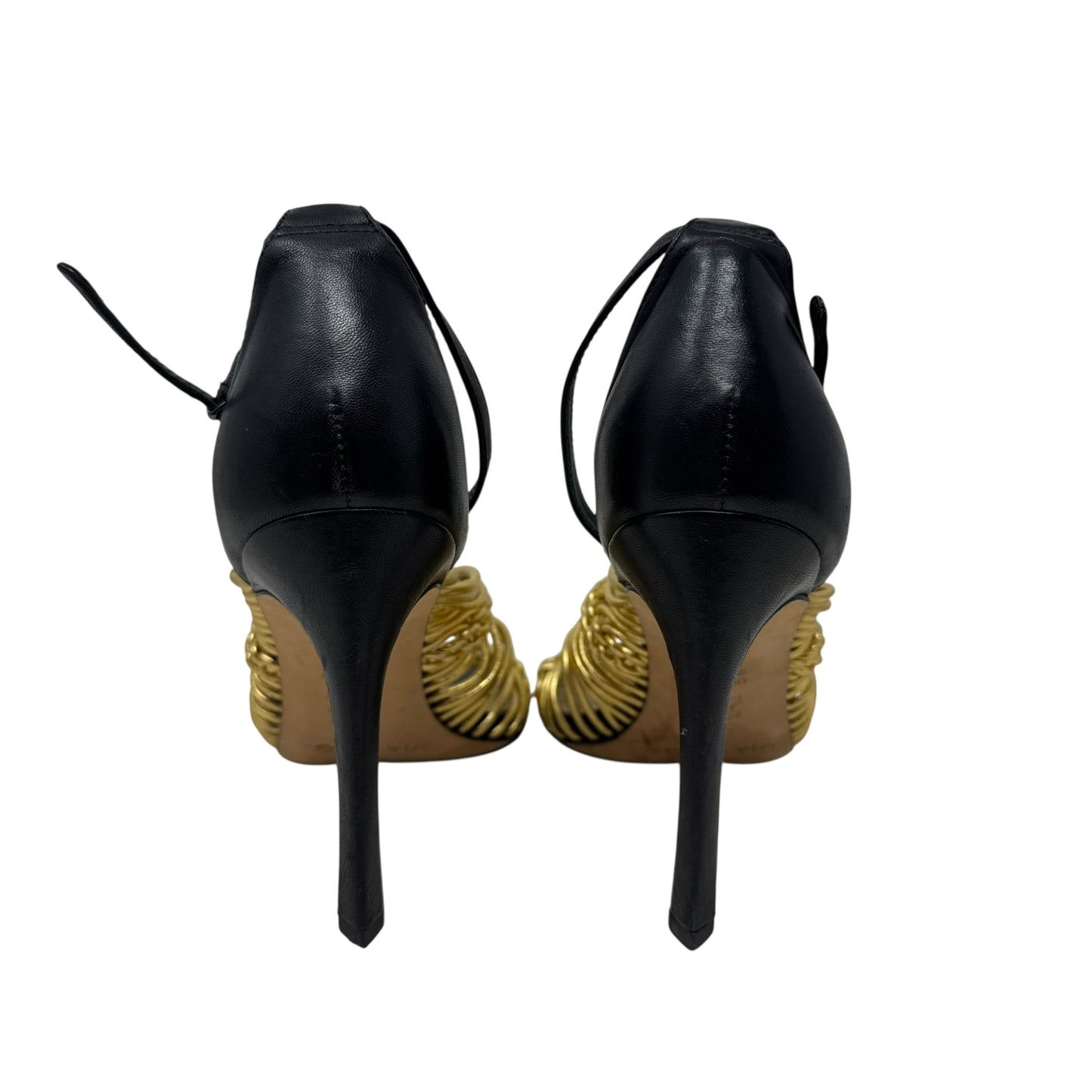 Dorian Stiletto Leather Sandals By Via Spiga In Black & Gold, Size: 7.5