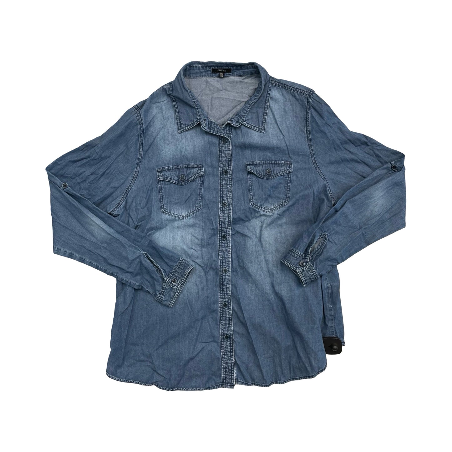 Top Ls By CHIQLE In Blue Denim, Size:1X