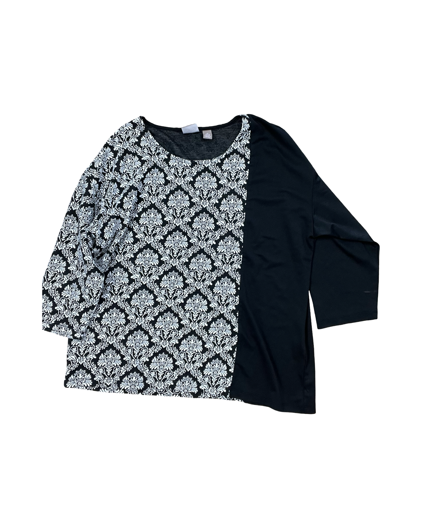 Top 3/4 Sleeve By Chicos In Black & White, Size:L