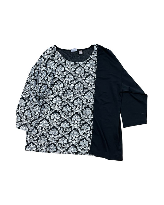 Top 3/4 Sleeve By Chicos In Black & White, Size:L