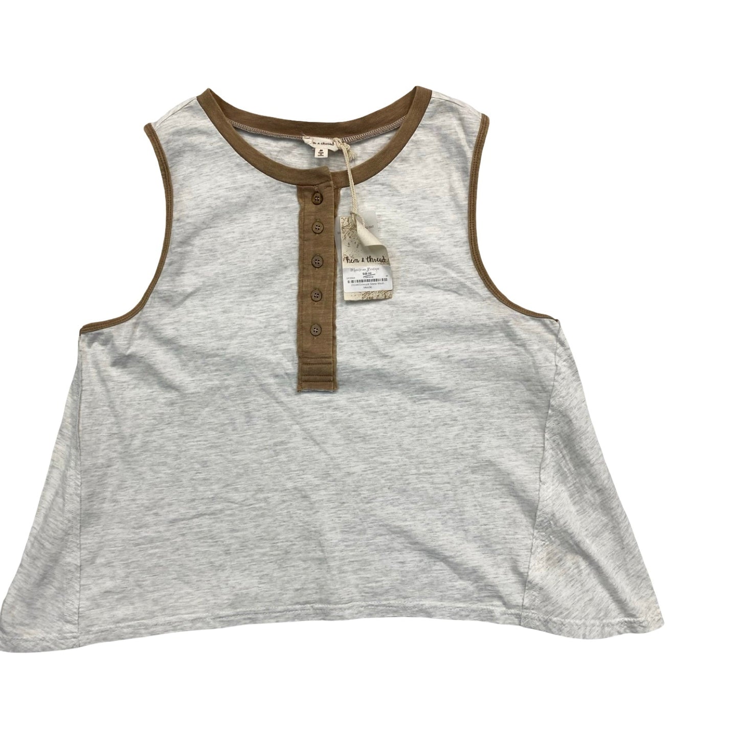 Top Sleeveless By Hem & Thread In Tan & White, Size:M