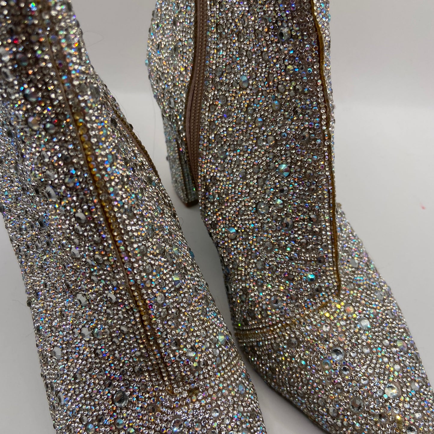 Boots Ankle Heels By Betsey Johnson In Silver, Size: 9.5