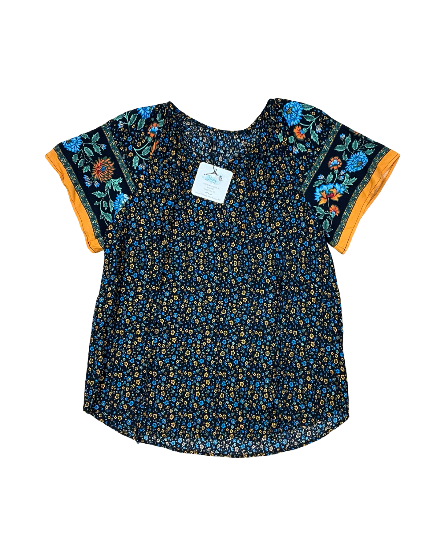 Top Ss By Clothes Mentor In Blue & Yellow, Size:S