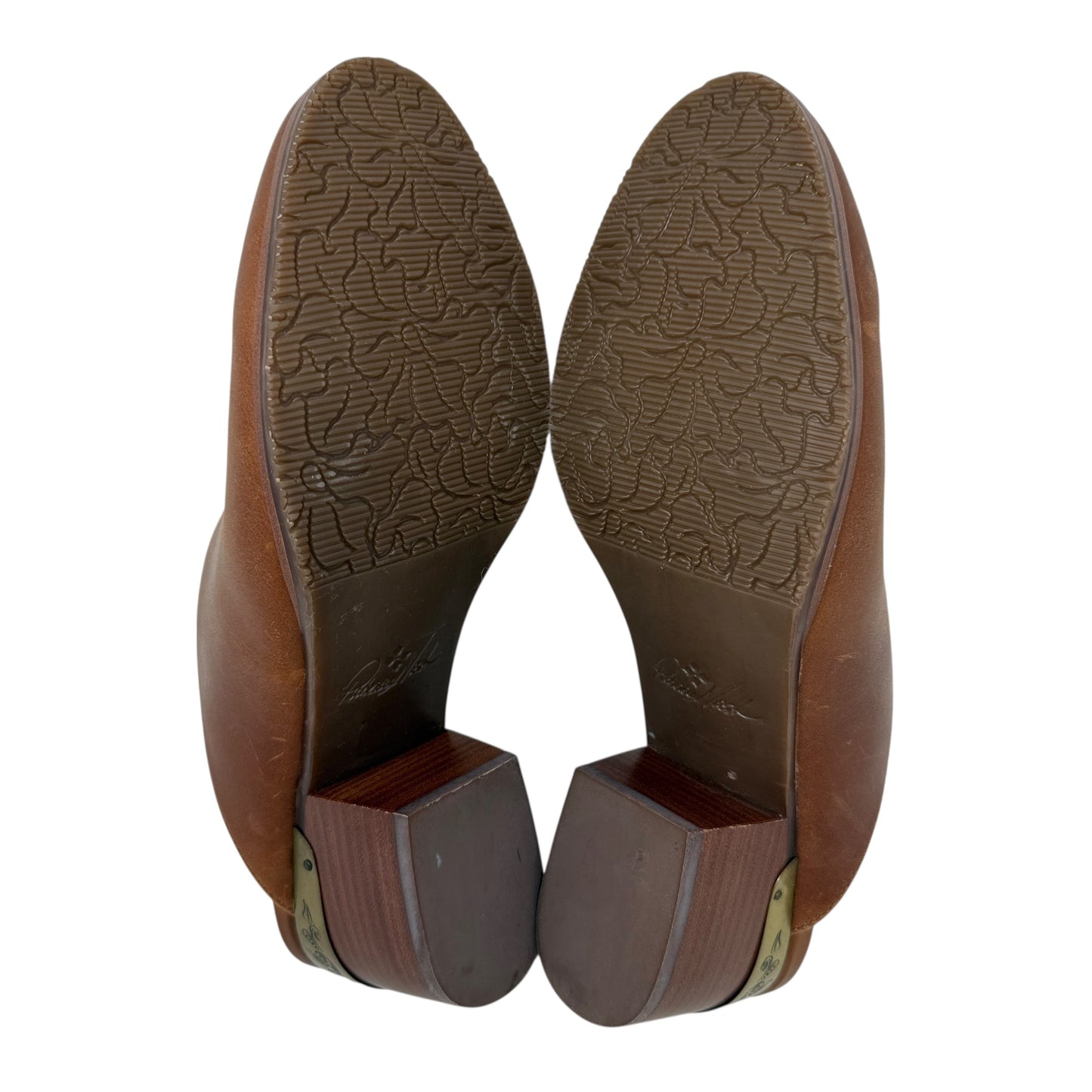 Michaela Brass Trim Leather Mules Designer By Patricia Nash In Brown, Size: 7.5