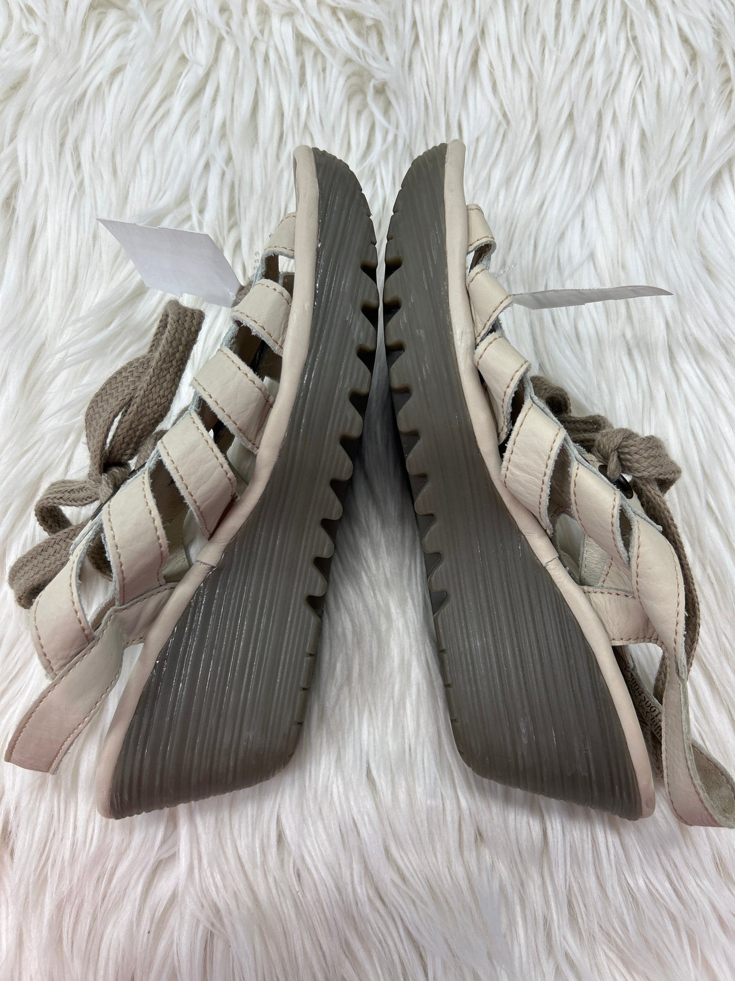 Sandals Heels Wedge By Fly London In Taupe, Size:7.5