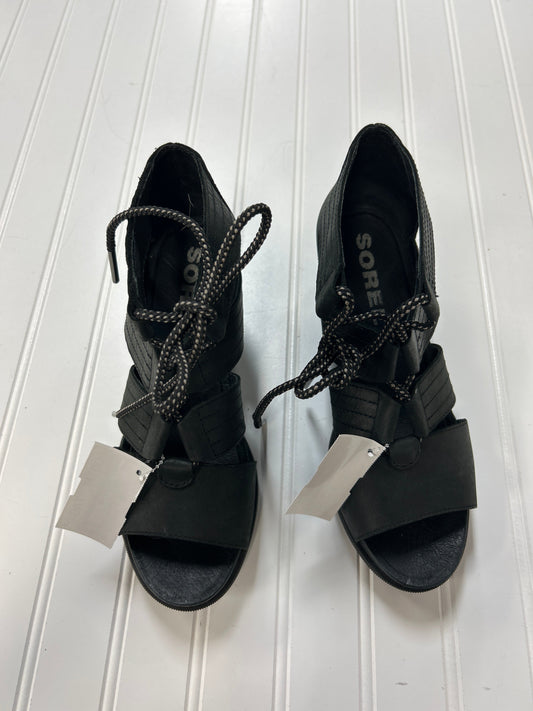 Sandals Heels Wedge By Sorel In Black, Size:8.5