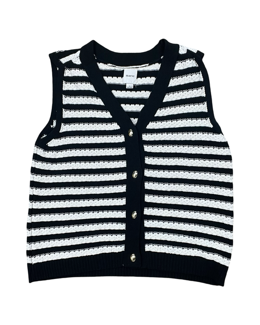 Blouse Sleeveless By Maeve In Black & Cream, Size:L