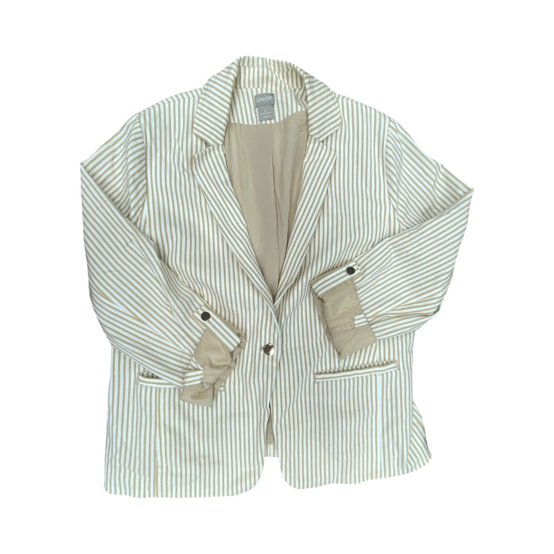 Blazer By Chicos In Striped Pattern, Size:L