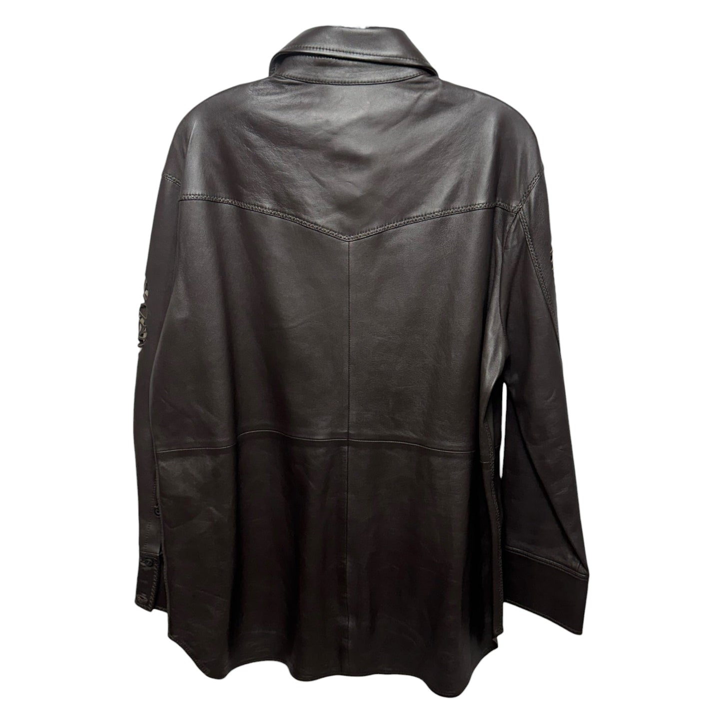 Eyelet Leather Western Shirt Jacket By Cos In Brown, Size: 12