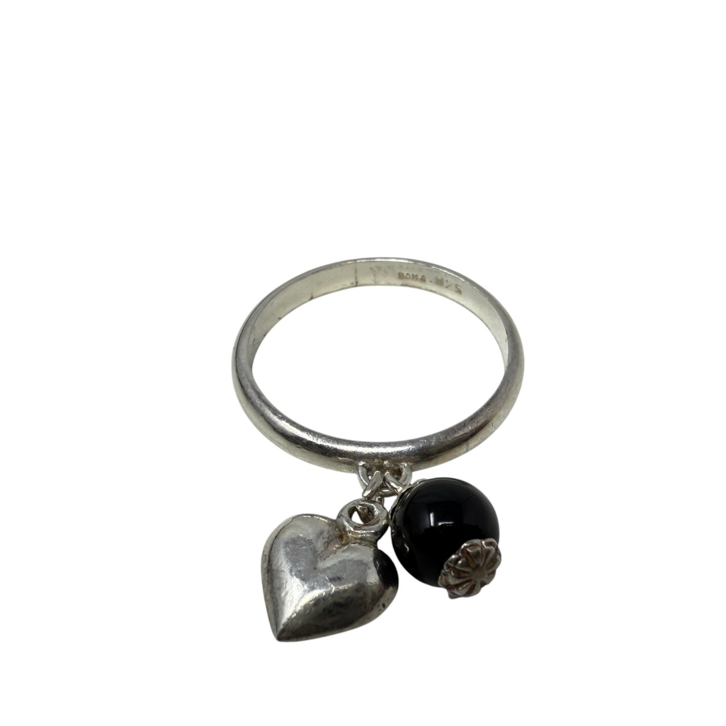 Sterling Silver Heart & Ball Dangle Charm Ring By Boma, Size: 7