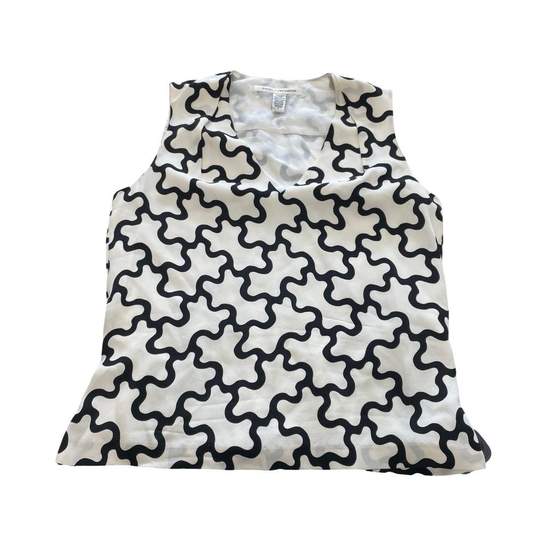 Top Sleeveless Designer By Diane Von Furstenberg In Black & Cream, Size:4