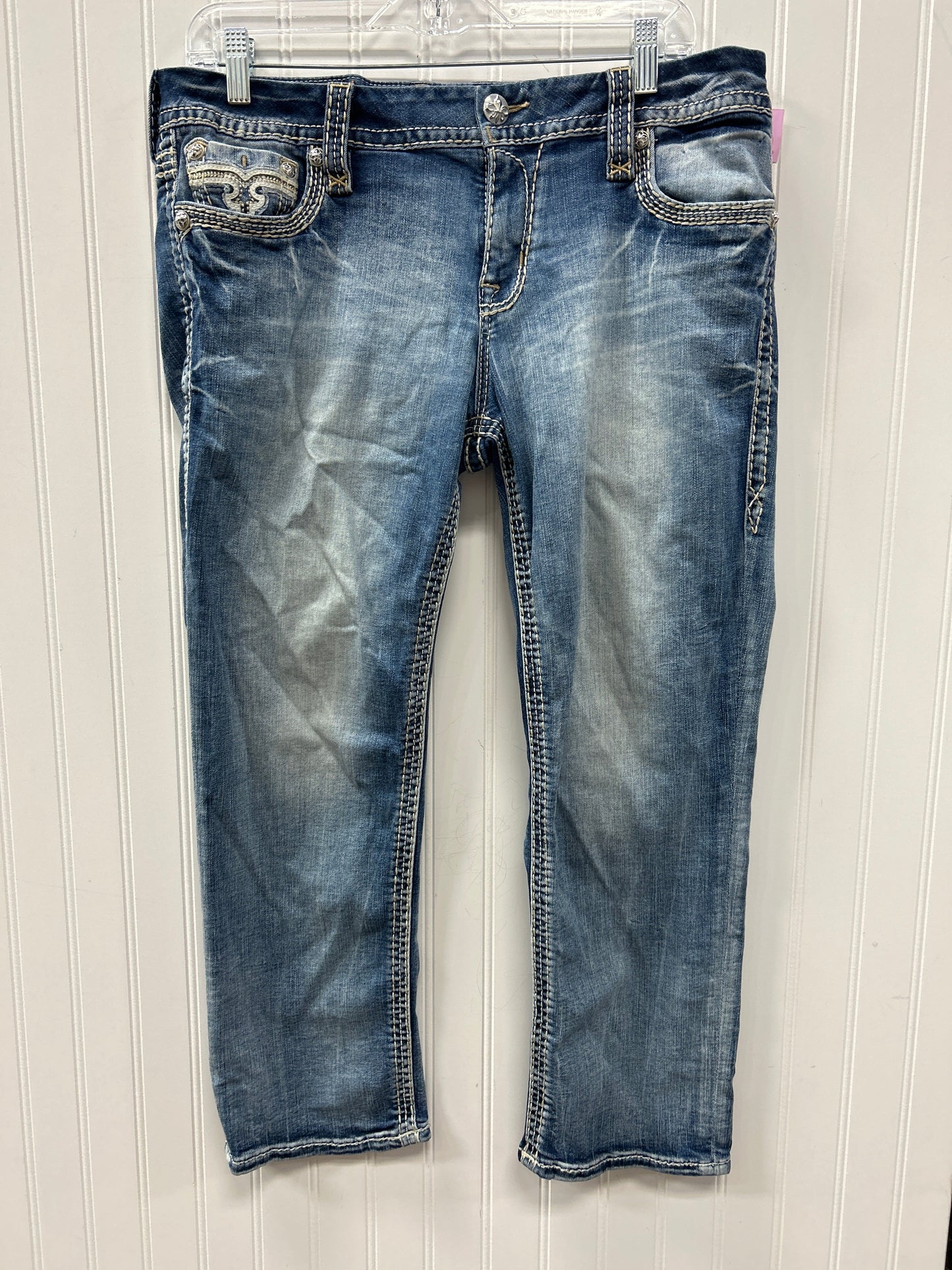 Jeans Cropped By Rock Revival In Blue Denim, Size:12