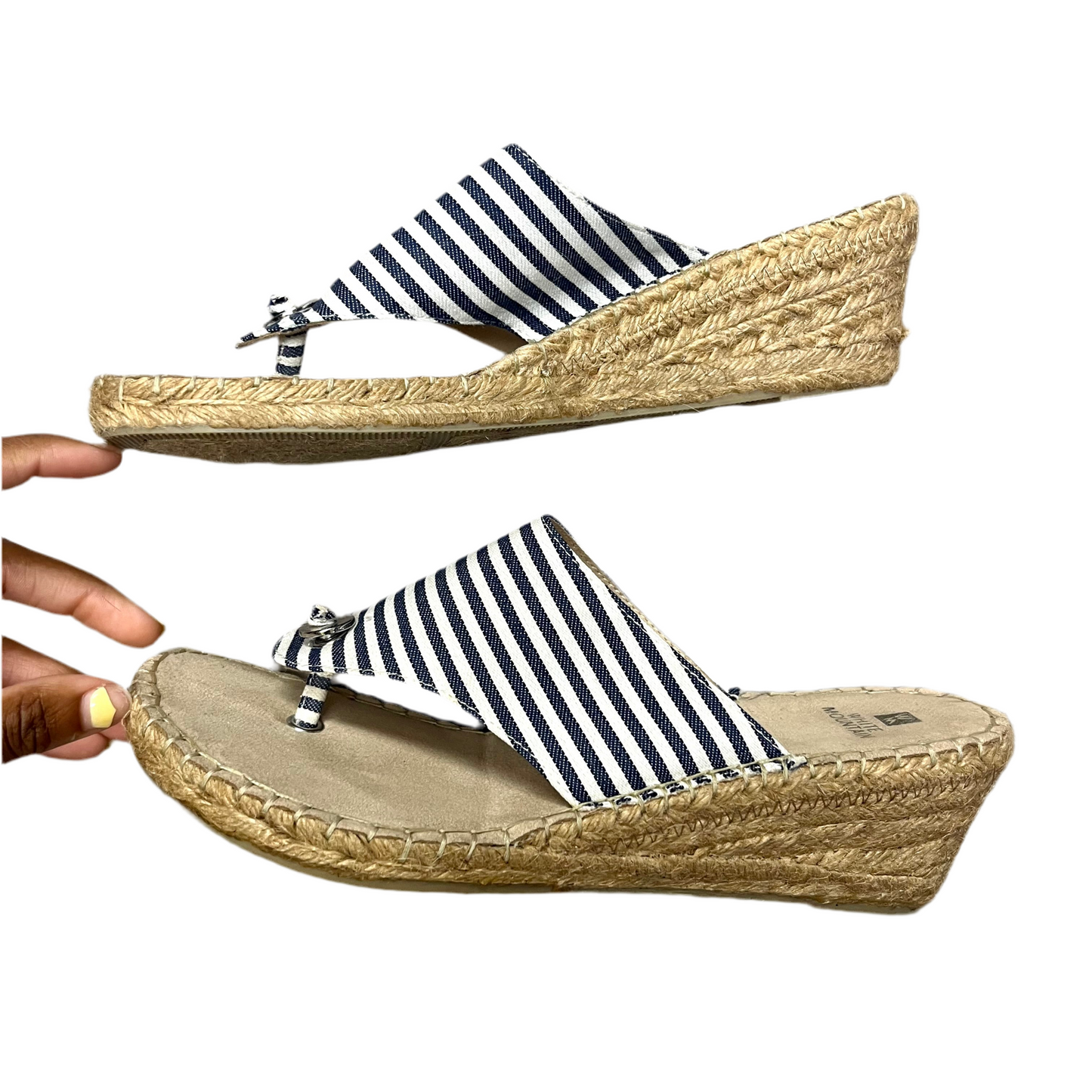 Sandals Heels Wedge By White Mountain In Blue & White, Size: 8.5