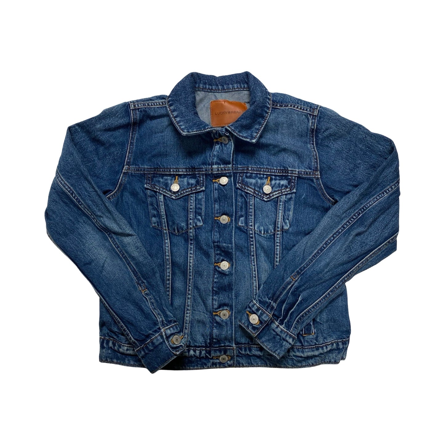 Jacket Denim By Lucky Brand In Blue Denim, Size:M