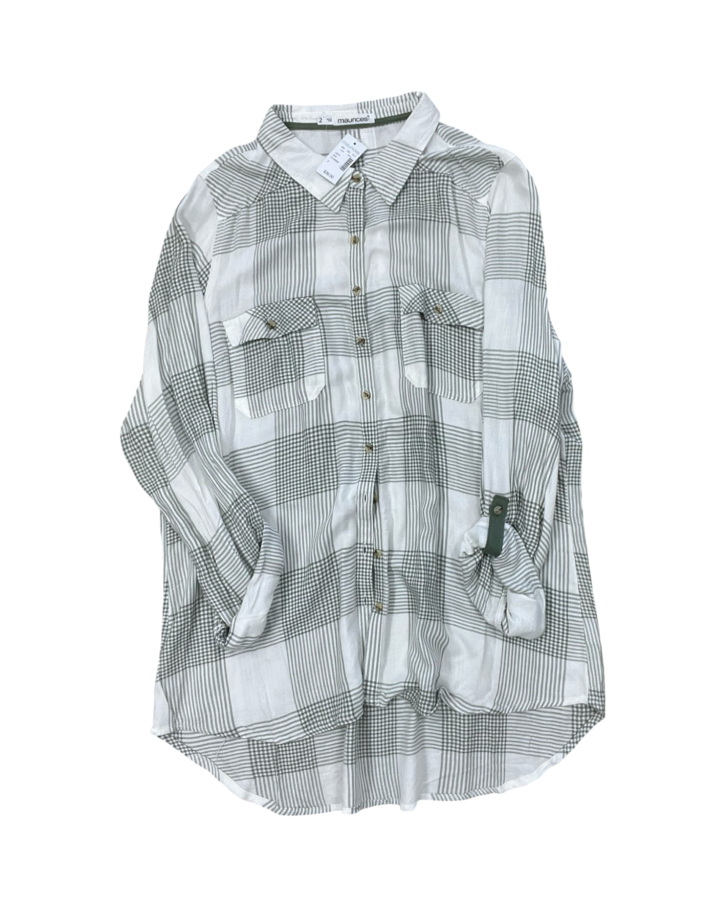 Blouse Ls By Maurices In Green & White, Size:2X