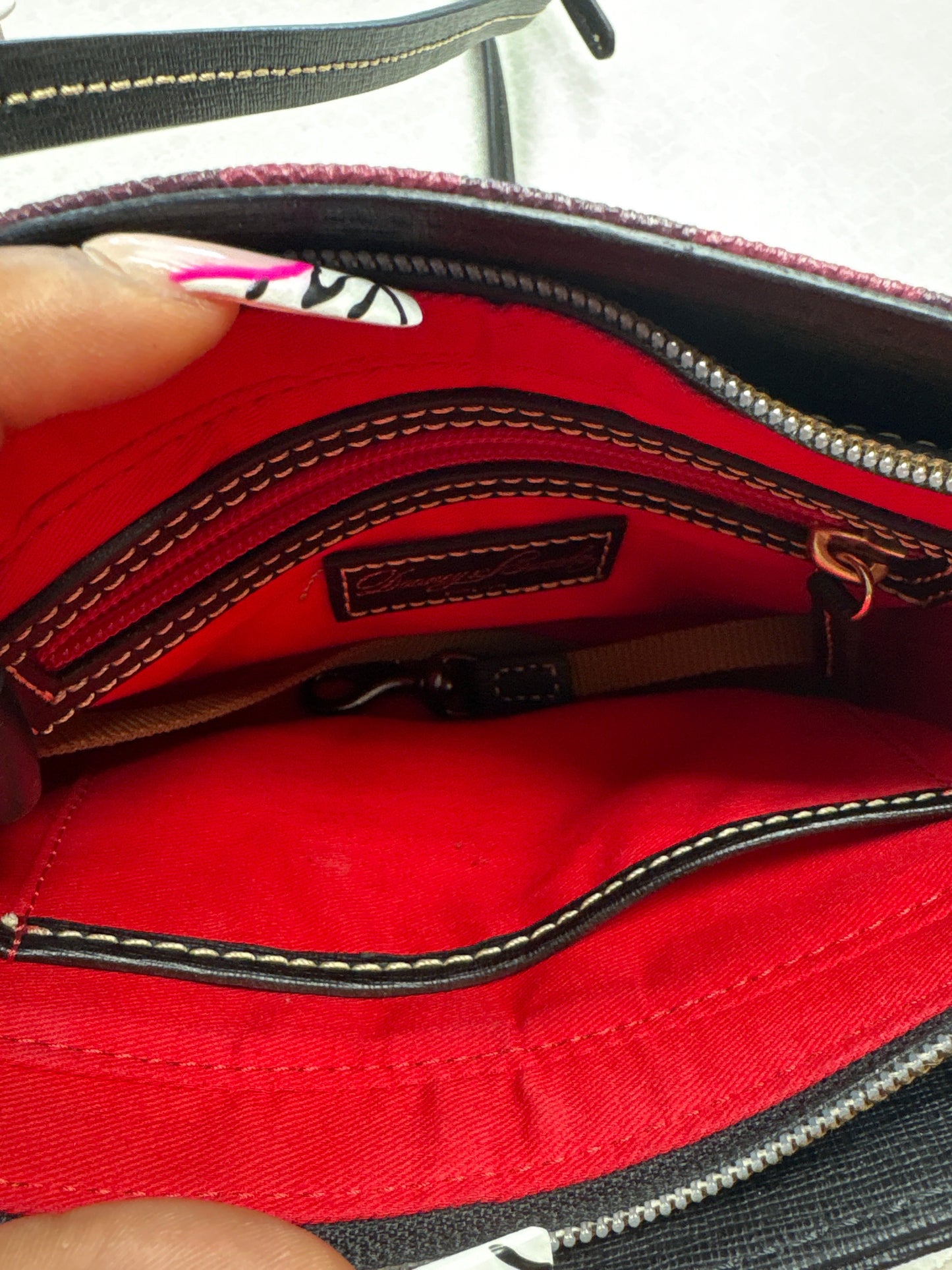 Crossbody Designer By Dooney And Bourke In Black & Red, Size:Small