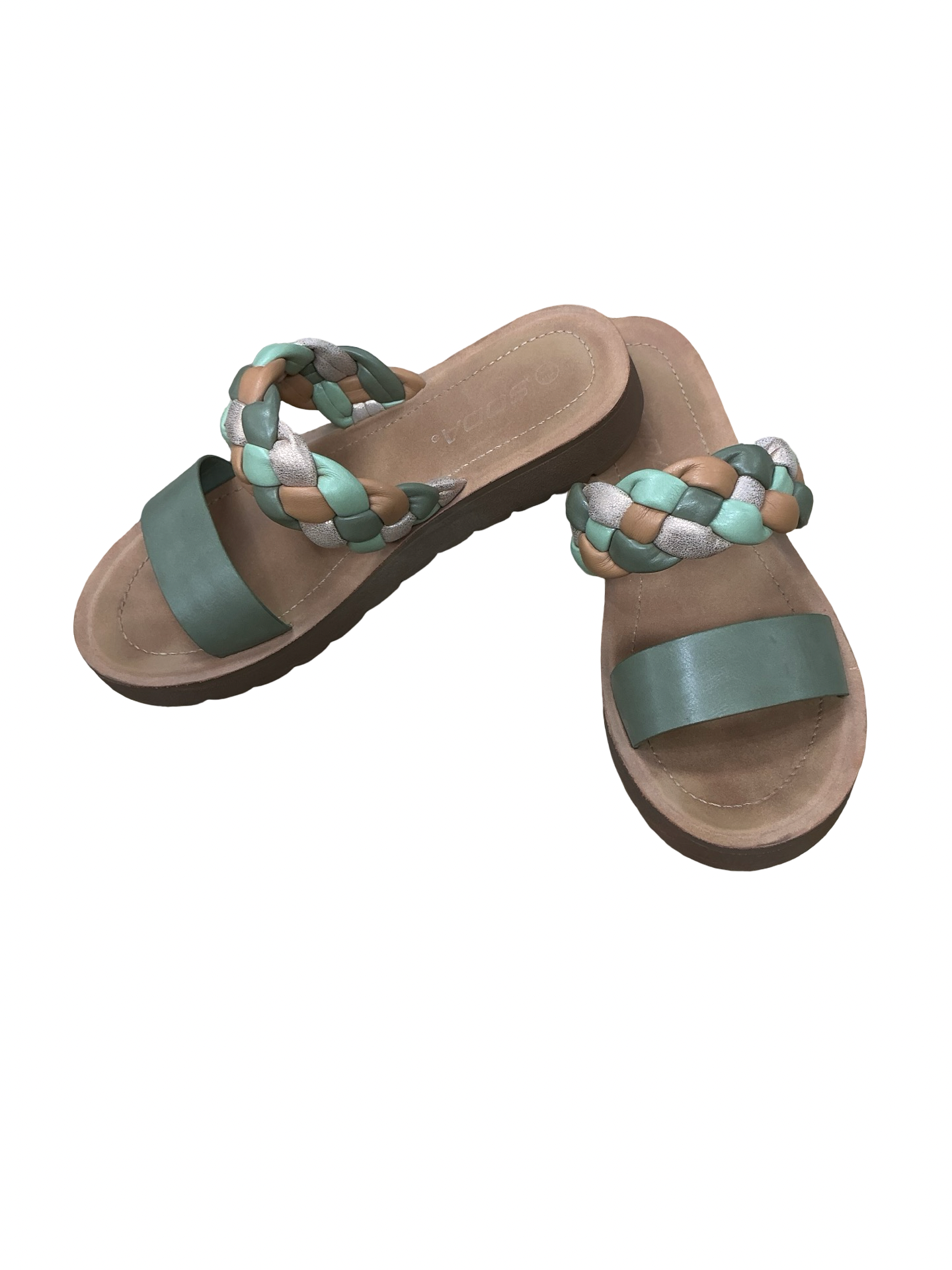 Sandals Flats By Soda In Green, Size:7.5