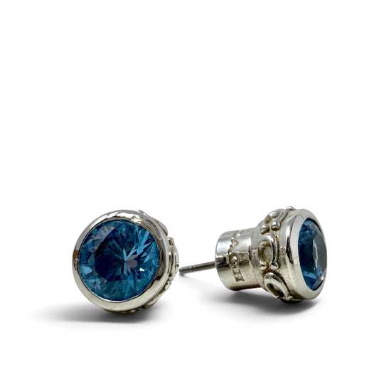 Logo Blue Stone Stud Earrings Designer By Coach
