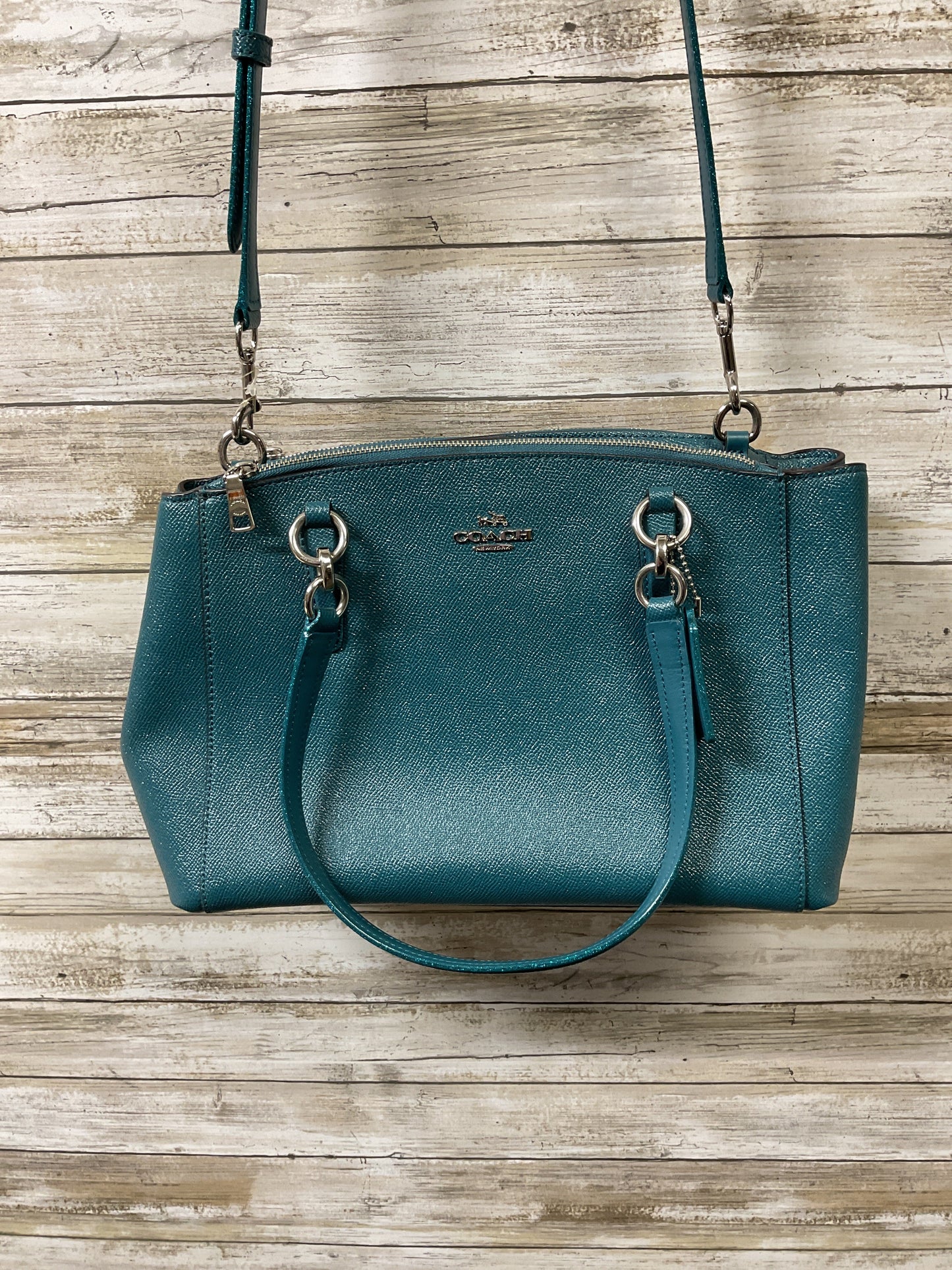 Handbag Designer By Coach In Teal, Size:Medium