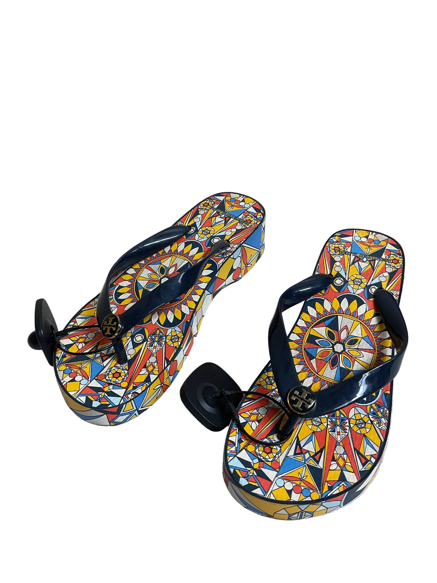 Sandals Designer By Tory Burch In Blue & Yellow, Size:7