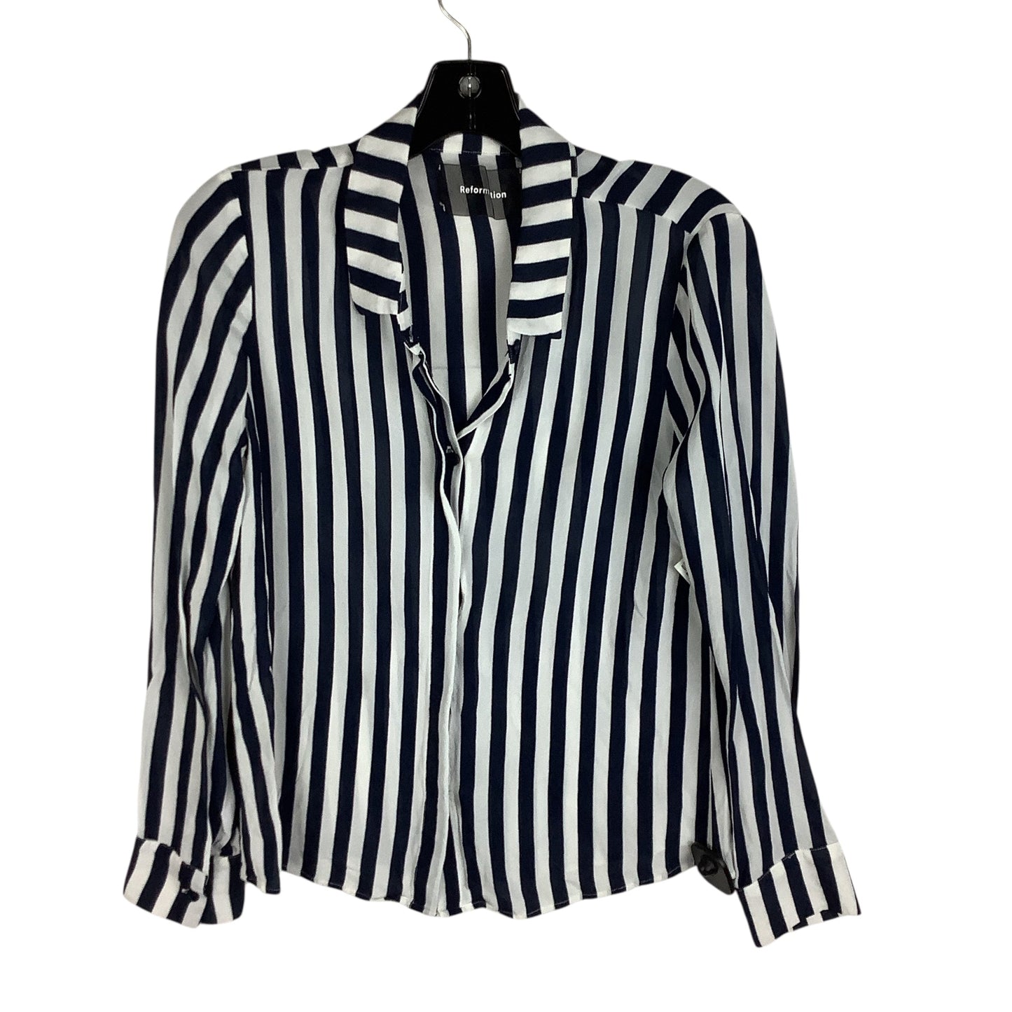 Top Long Sleeve By Reformation In Blue & White, Size: L