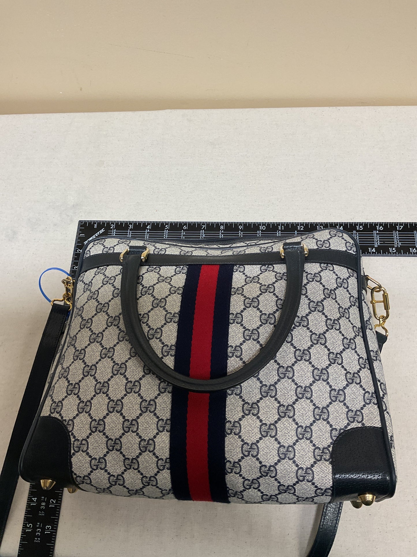 Tote Luxury Designer By Gucci In Black & Cream, Size:Medium