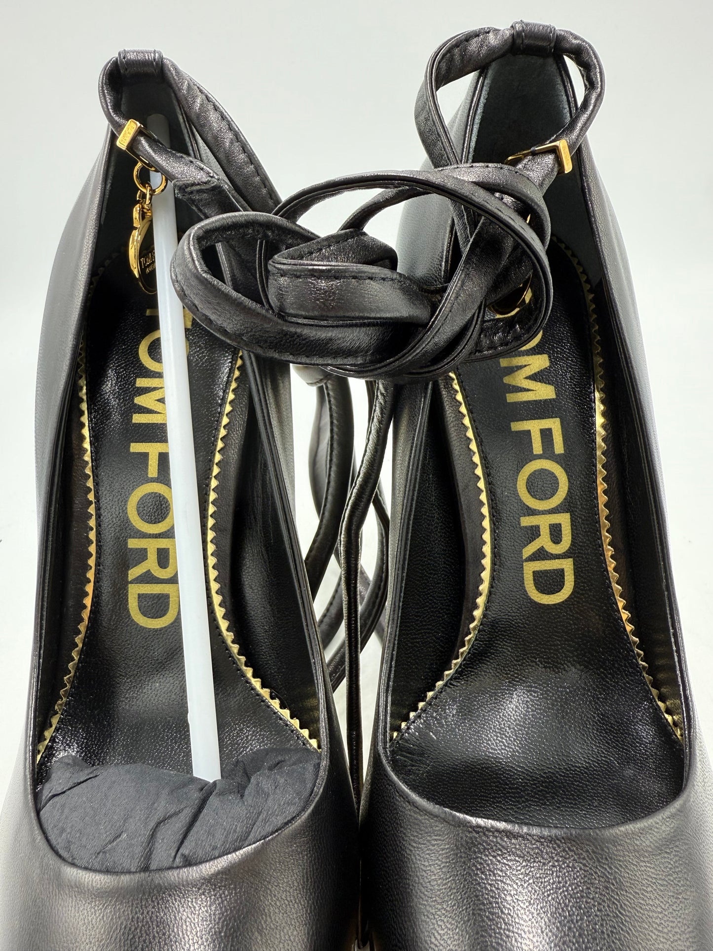 Tom Ford Lux Nappa Tie Luxury Designer Heels, Size: 7.5