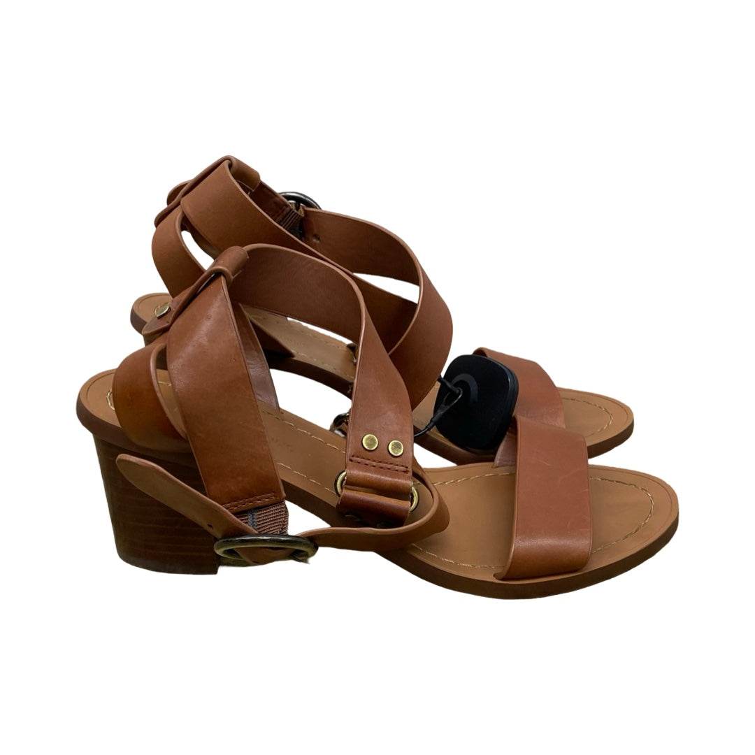 Sandals Heels Block By Banana Republic In Brown, Size:7.5