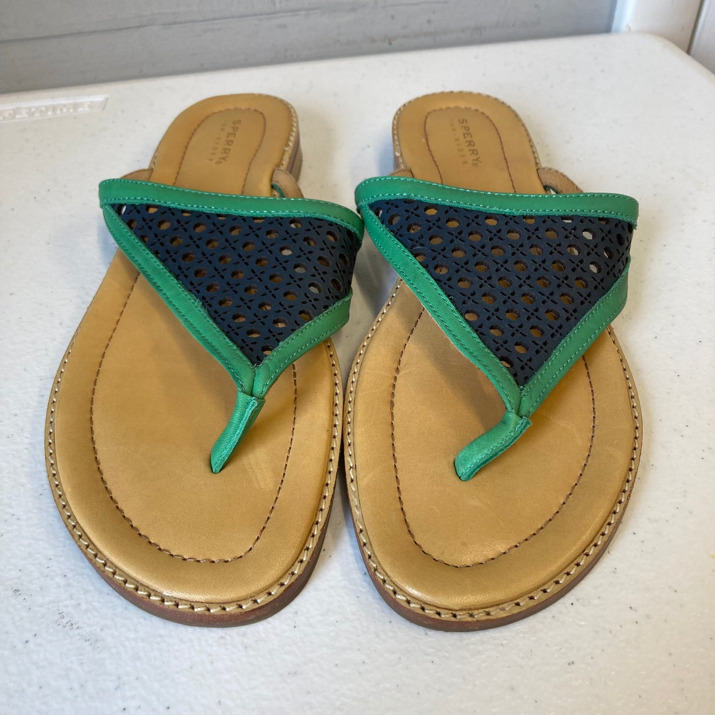 Sandals Flats By Sperry In Blue & Green, Size:8.5