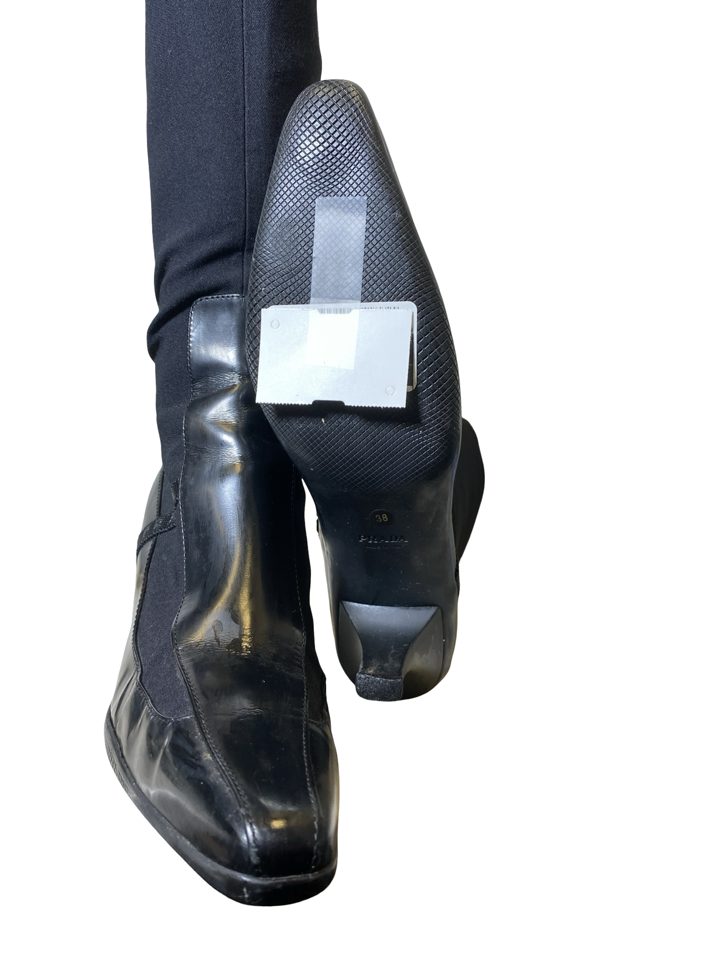 Boots Luxury Designer By Prada In Black, Size: 7.5