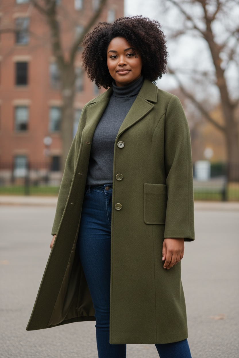 Coat Peacoat By Cmc In Green, Size:Xxl